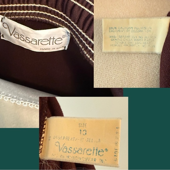 Vintage Vassarette Prairie Nightgown Brown w/ Gold Trim – 1970s - Picture 12 of 12